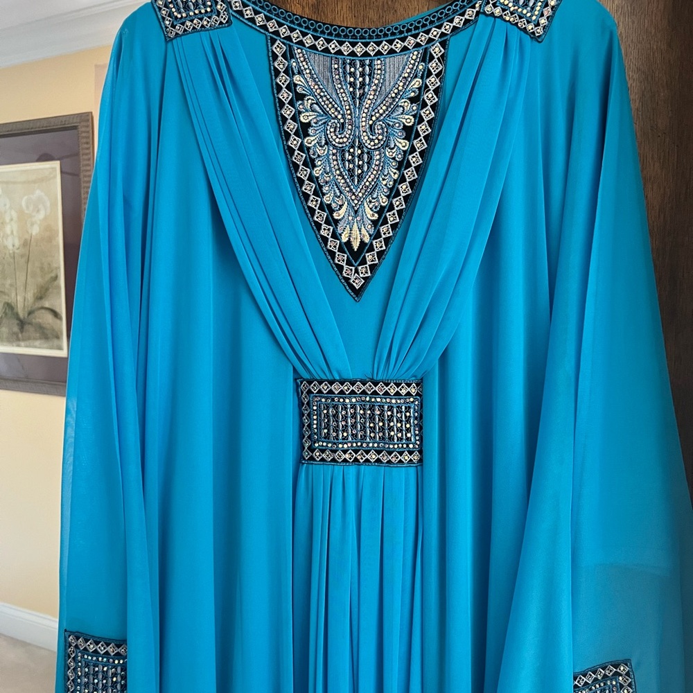 NWOT Elegant Blue Embellished Women's Caftan